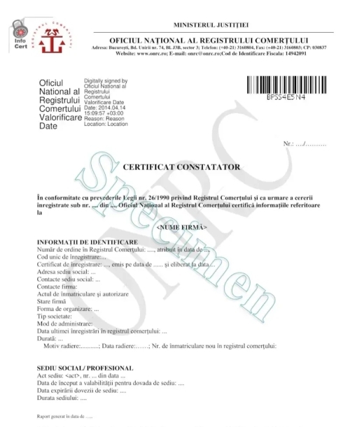 Certificat Constatator cu Istoric - 600.00 RON