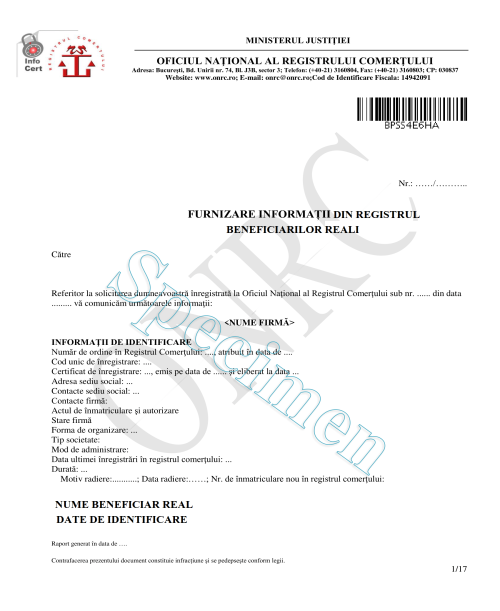 Extras Registru Beneficiari Reali - Raport Istoric - 270.00 RON